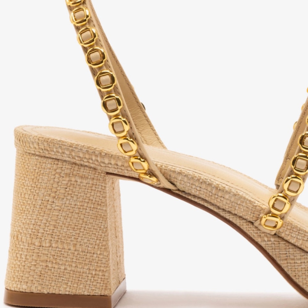NWT in box Larroude Gio Milanina Sandal In Beige Raffia Size 8 - Picture 3 of 6
